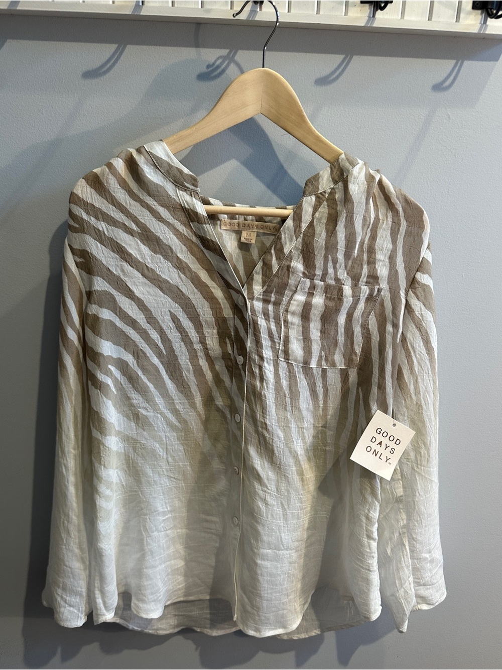 Good Days Only Zebra Stripe Button-Up Blouse — Taupe & White